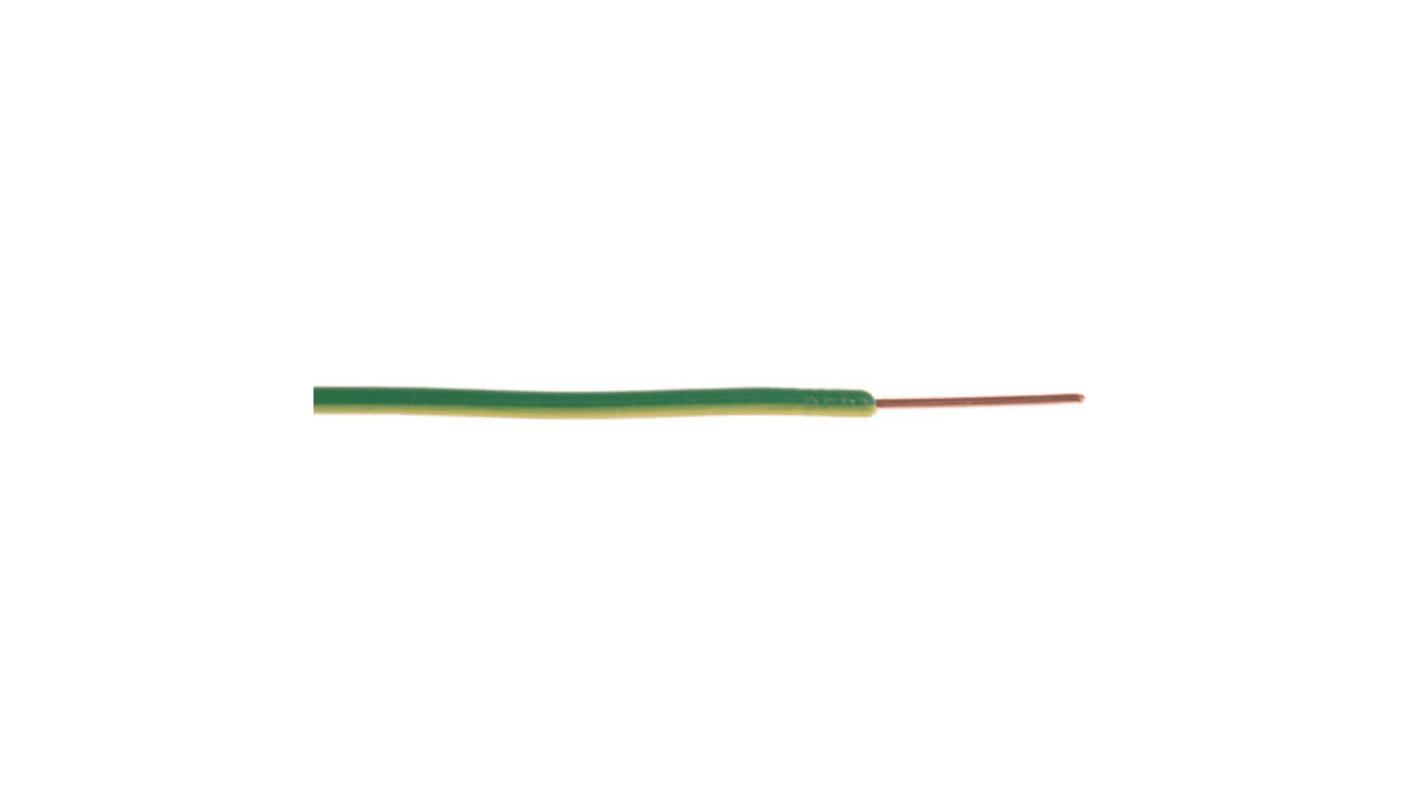 RS PRO Green/Yellow Hook Up Wire, 1/0.8 mm, 100m, PVC Insulation