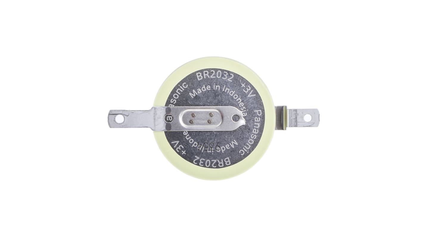 Panasonic BR2032纽扣电池, 3V, 200mAh, 锂聚碳酸脂一氟化物, PCB 引脚接端, 20 x 3.2mm, BR系列, BR2032
