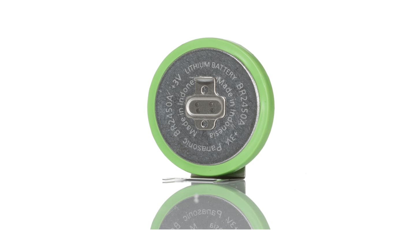 Panasonic BR2450A纽扣电池, 3V, 550mAh, 锂聚碳酸脂一氟化物, 标准接端, 24.5 x 5mm, BR系列, BR2450A