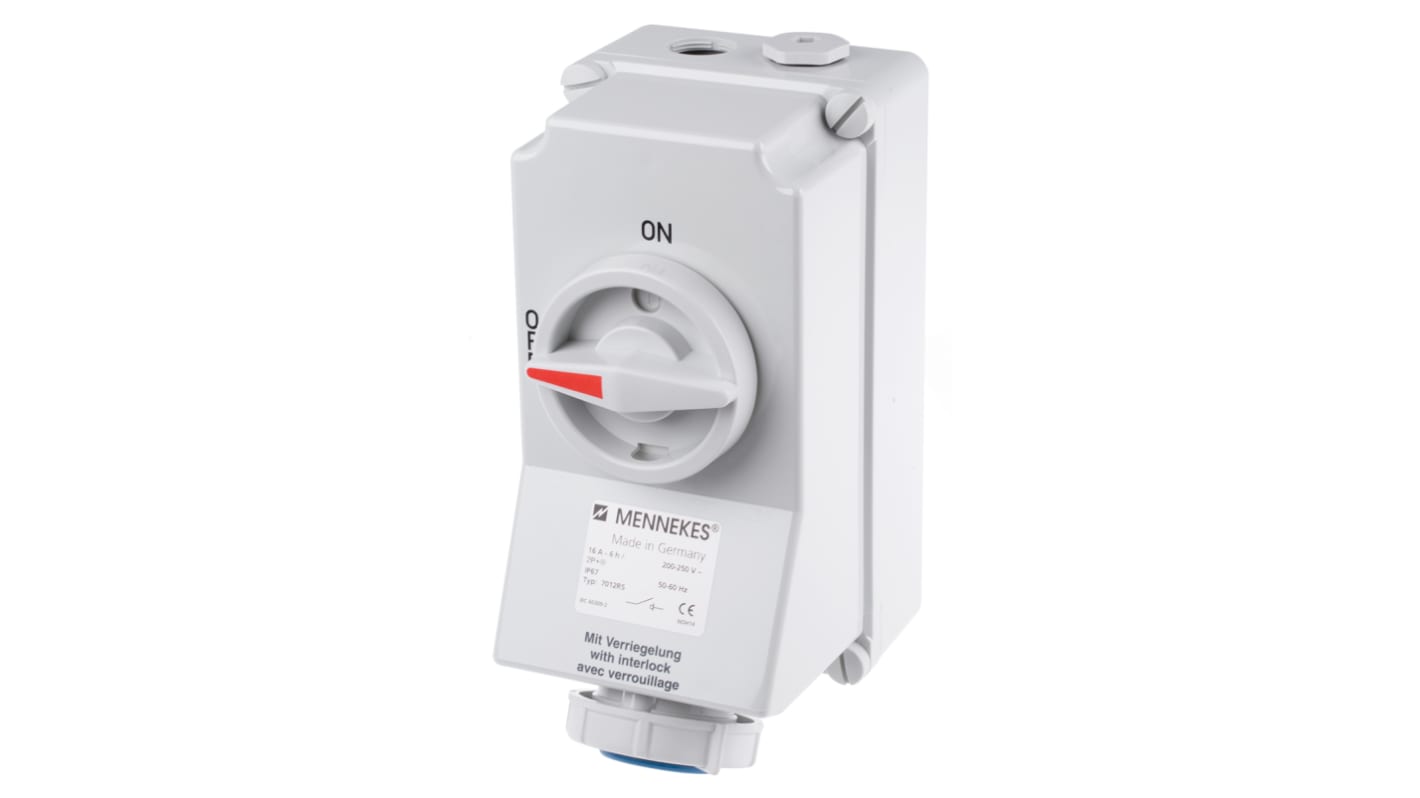 MENNEKES Switchable IP67 Industrial Interlock Socket 2P+E, Earthing Position 6h, 16A, 230 V