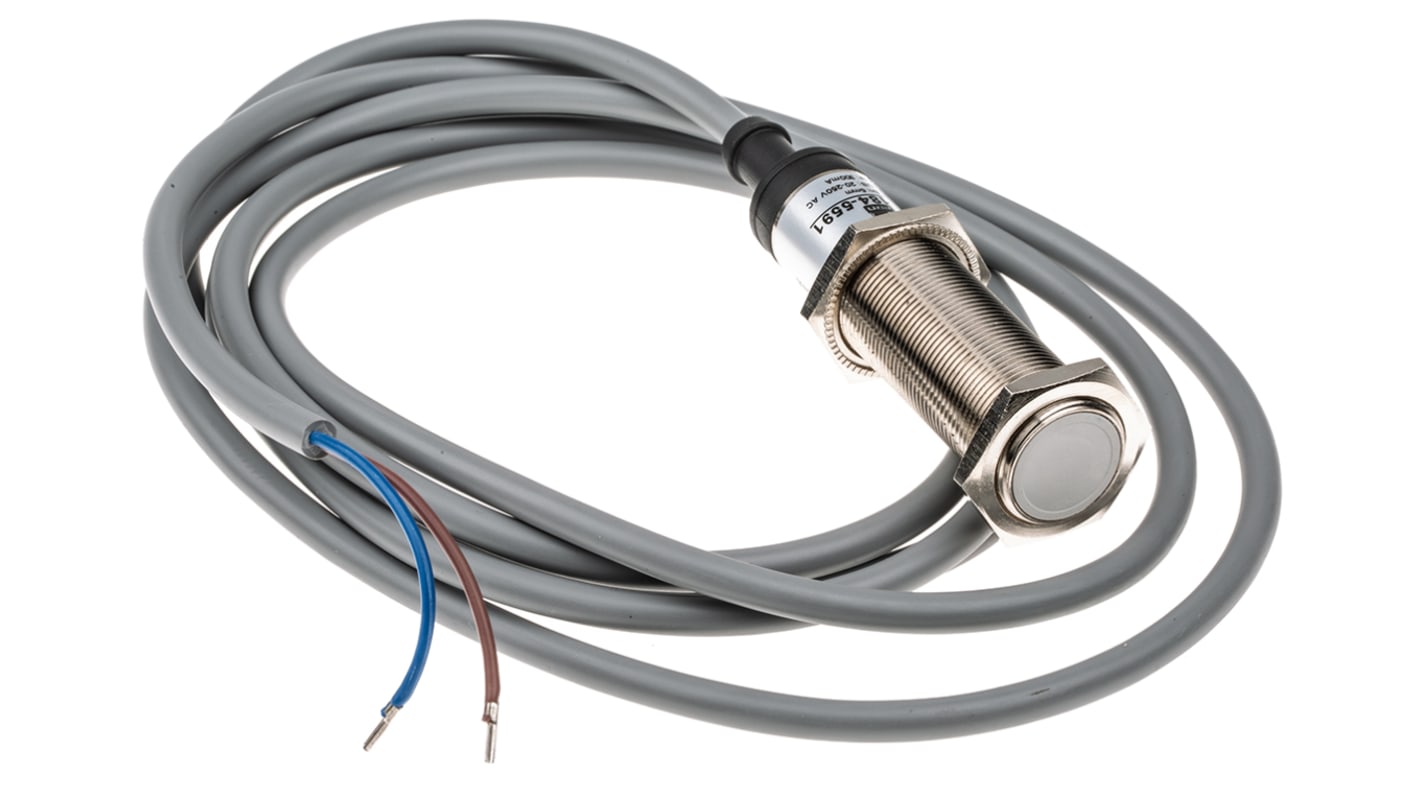 RS PRO Capacitive Barrel Proximity Sensor, M18, 5 mm Detection, 2-Wire NO, 20 → 250 V ac