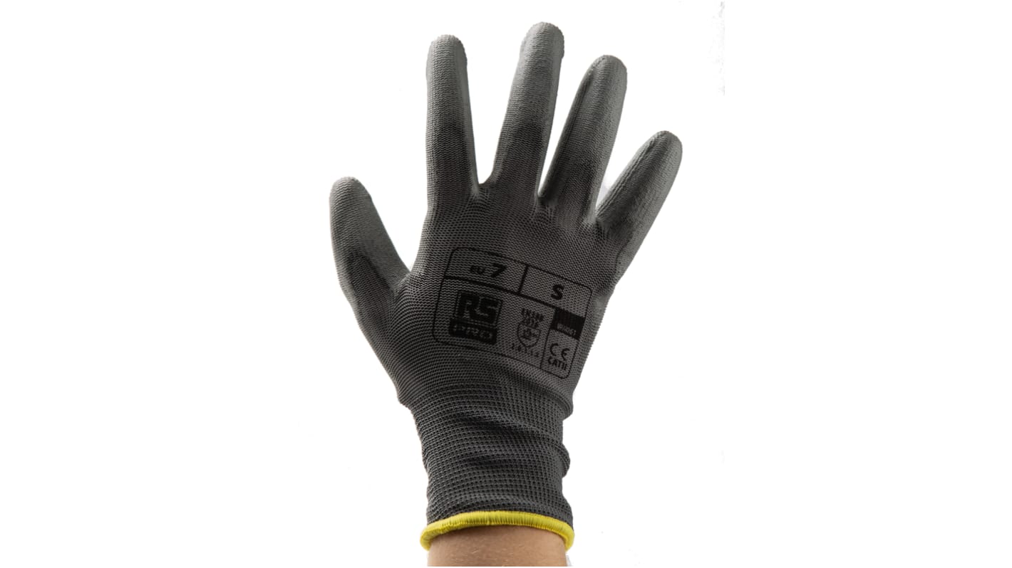 RS PRO Grey Abrasion Resistant, Tear Resistant Work Gloves, Size 7, Polyurethane Coating