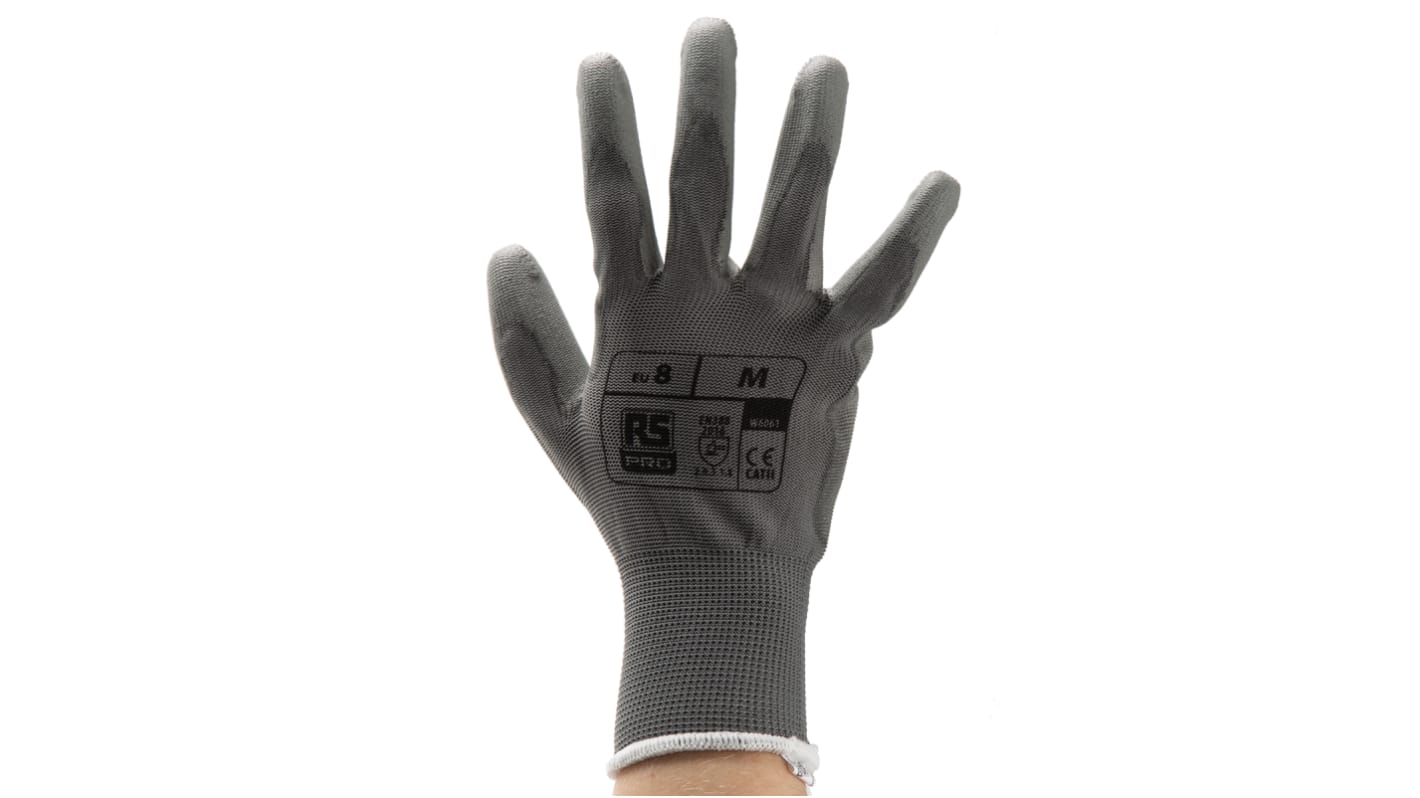 RS PRO Grey Abrasion Resistant, Tear Resistant Work Gloves, Size 8, Polyurethane Coating