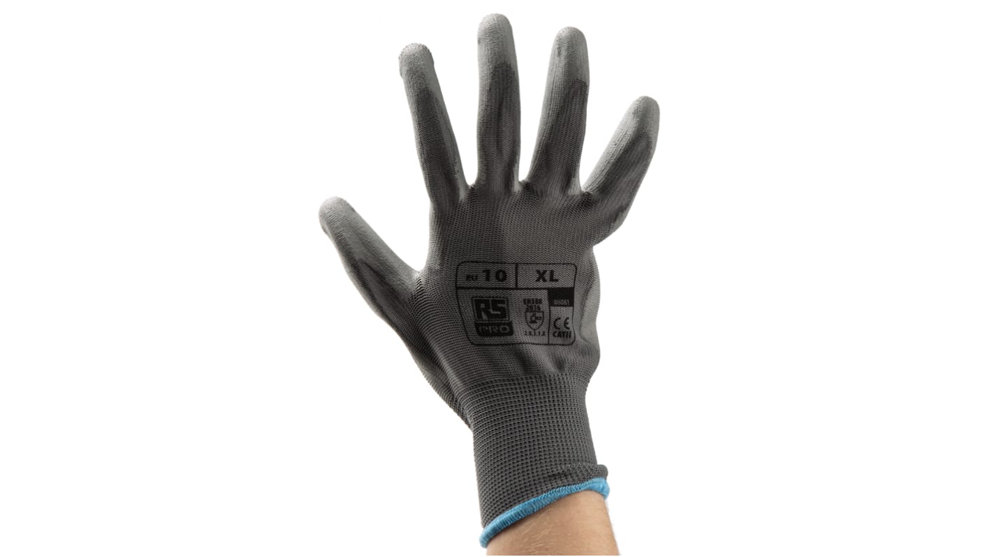 RS PRO Grey Abrasion Resistant, Tear Resistant Work Gloves, Size 10, Polyurethane Coating