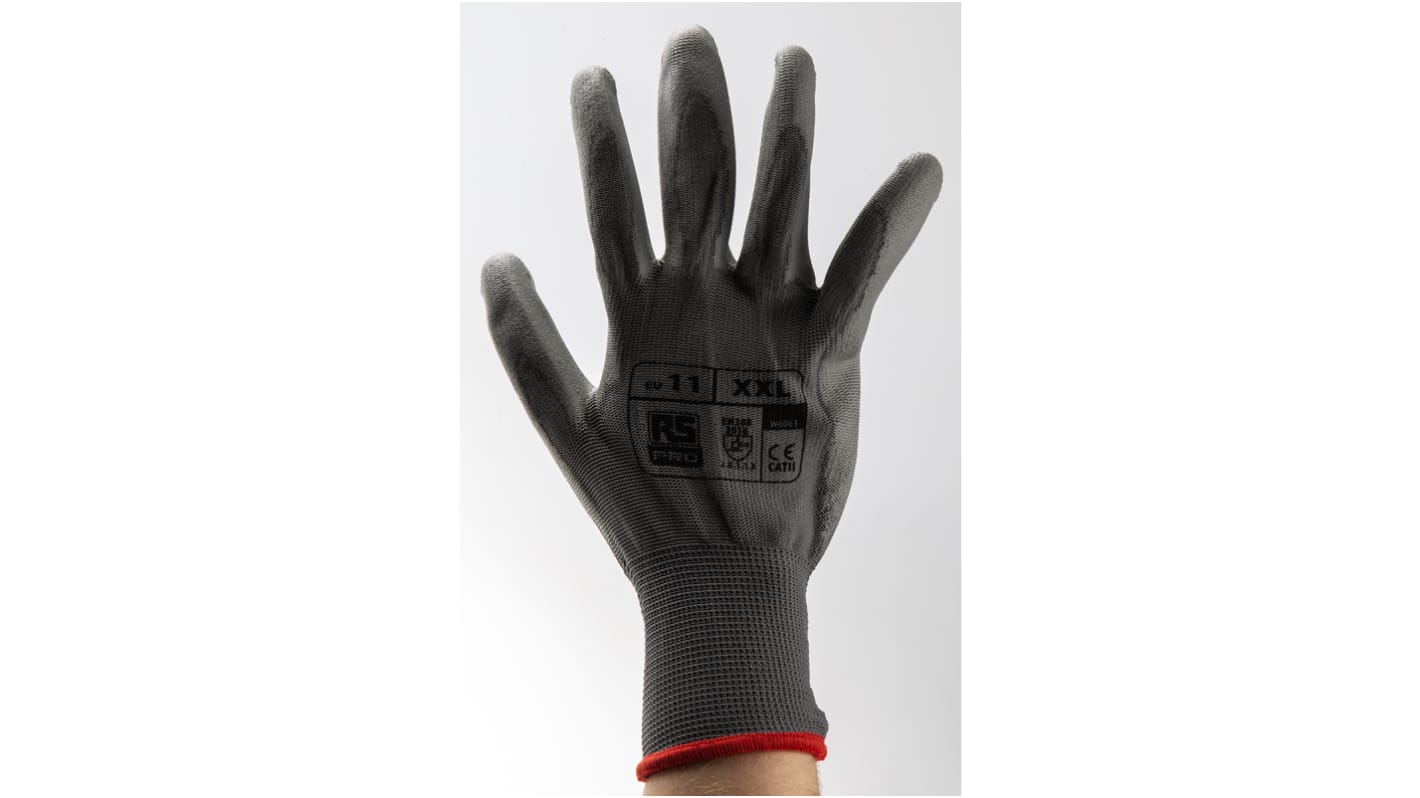 RS PRO Grey Abrasion Resistant, Tear Resistant Work Gloves, Size 11, Polyurethane Coating