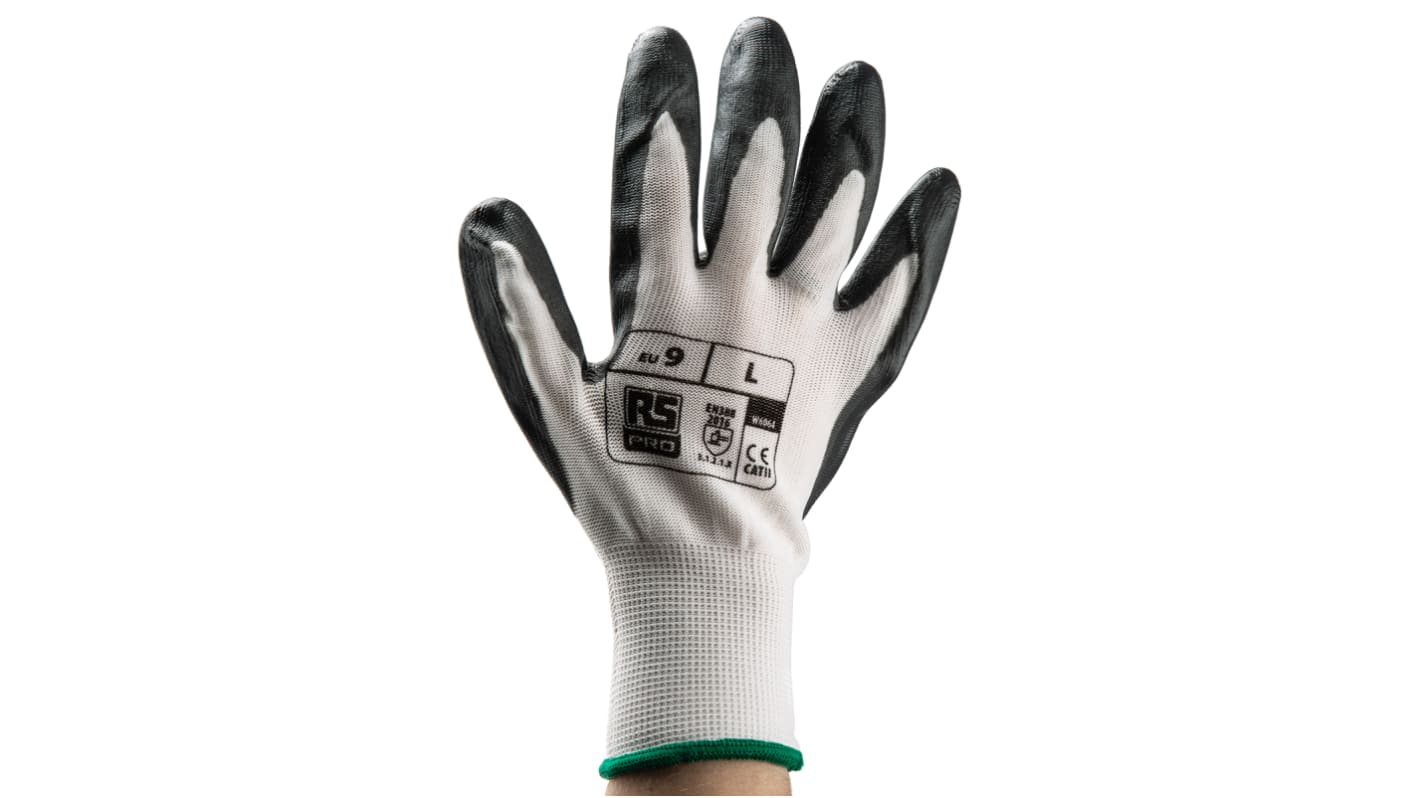 RS PRO White Abrasion Resistant, Tear Resistant Work Gloves, Size 9, Nitrile Coating