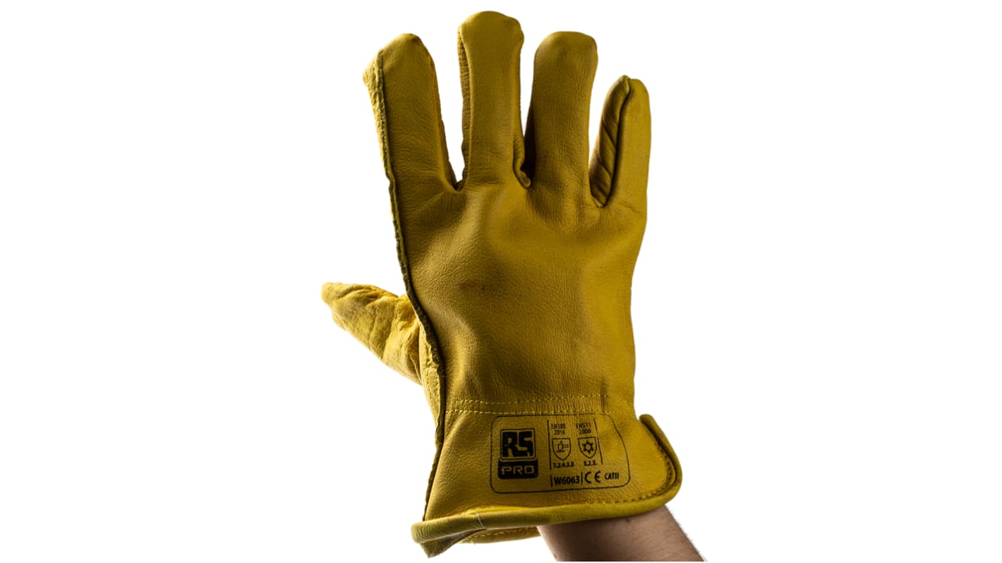 RS PRO Yellow Leather Thermal Work Gloves, Size 10