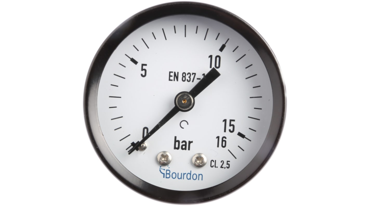 Bourdon Analogue Pressure Gauge 16bar Back Entry 50mm Outside Diameter