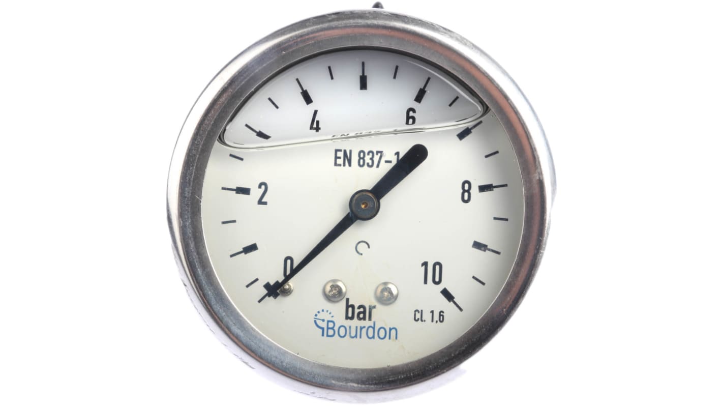 Bourdon Analogue Pressure Gauge 10bar Back Entry 63mm Outside Diameter