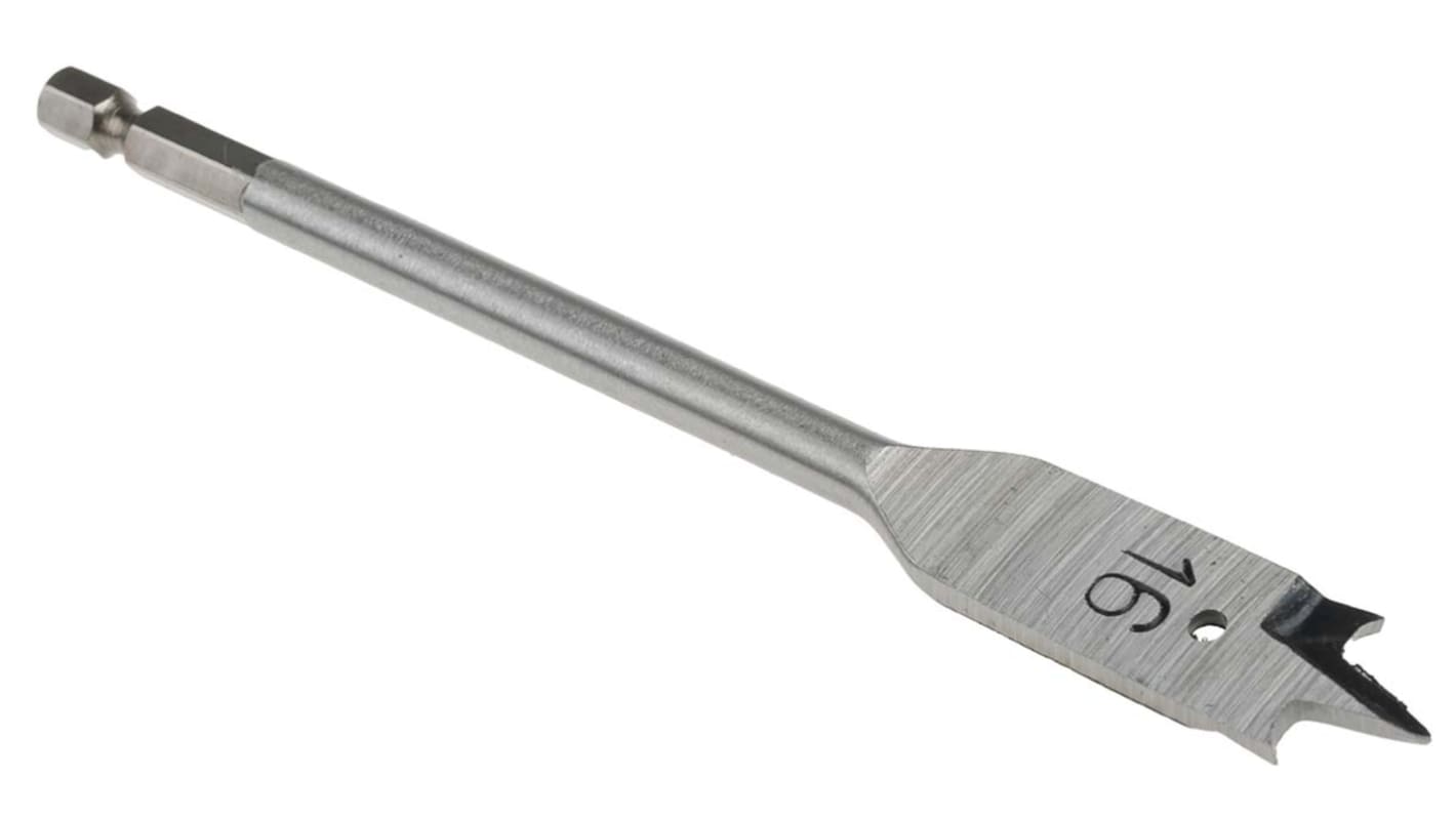 RS PRO Chrome Vanadium Steel Flat Wood Drill Bit, 16mm Diameter, 152.4mm Overall