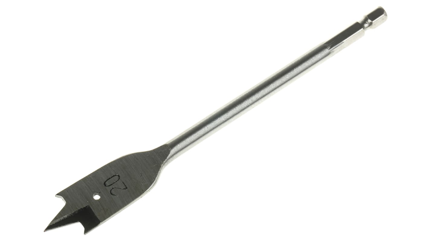 RS PRO Chrome Vanadium Steel Flat Wood Drill Bit, 20mm Diameter, 152.4mm Overall
