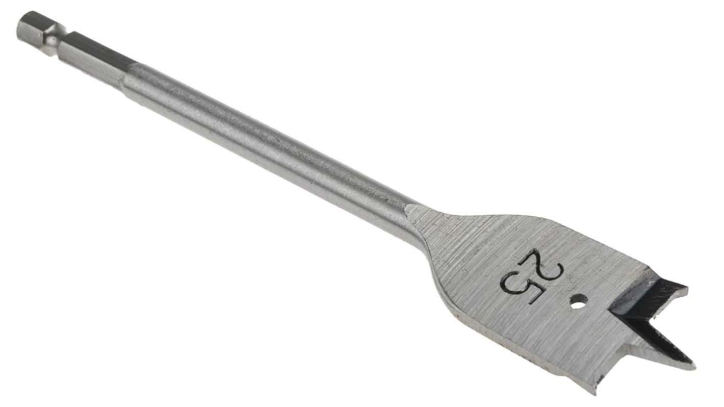 RS PRO Chrome Vanadium Steel Flat Wood Drill Bit 25mm Diameter 152.4mm Overall RS