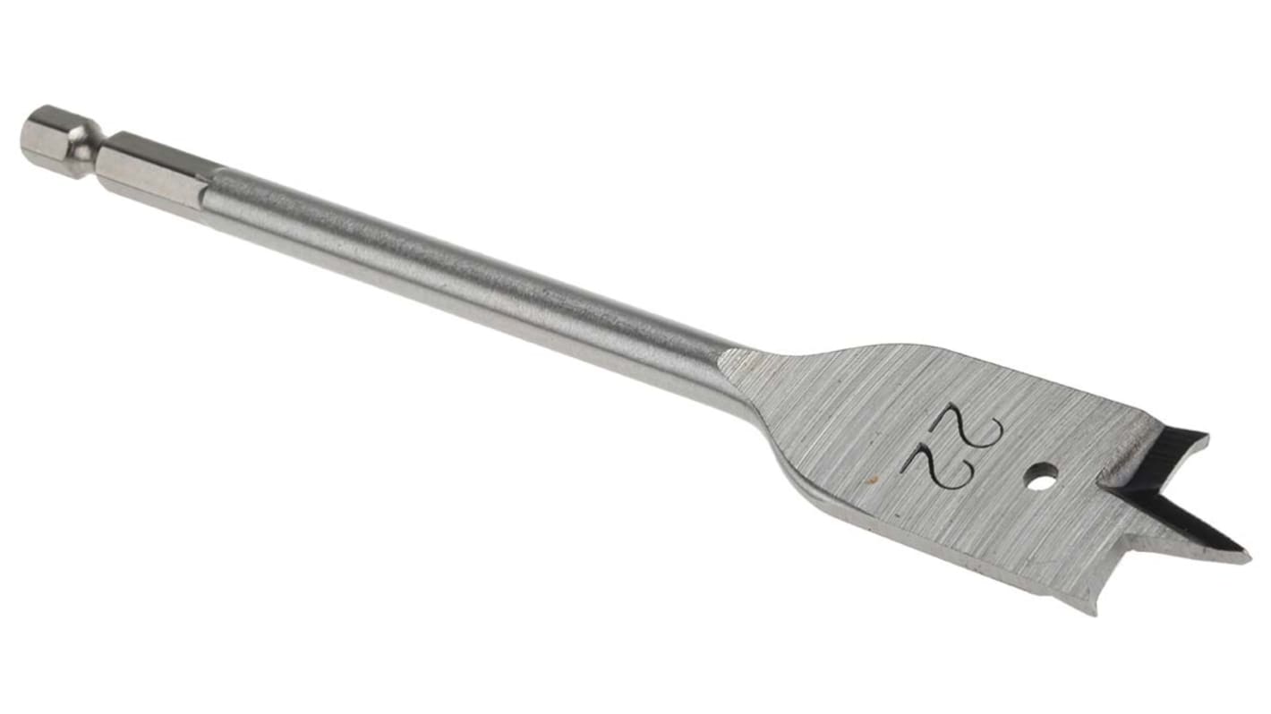 RS PRO Chrome Vanadium Steel Flat Wood Drill Bit, 22mm Diameter, 152.4mm Overall