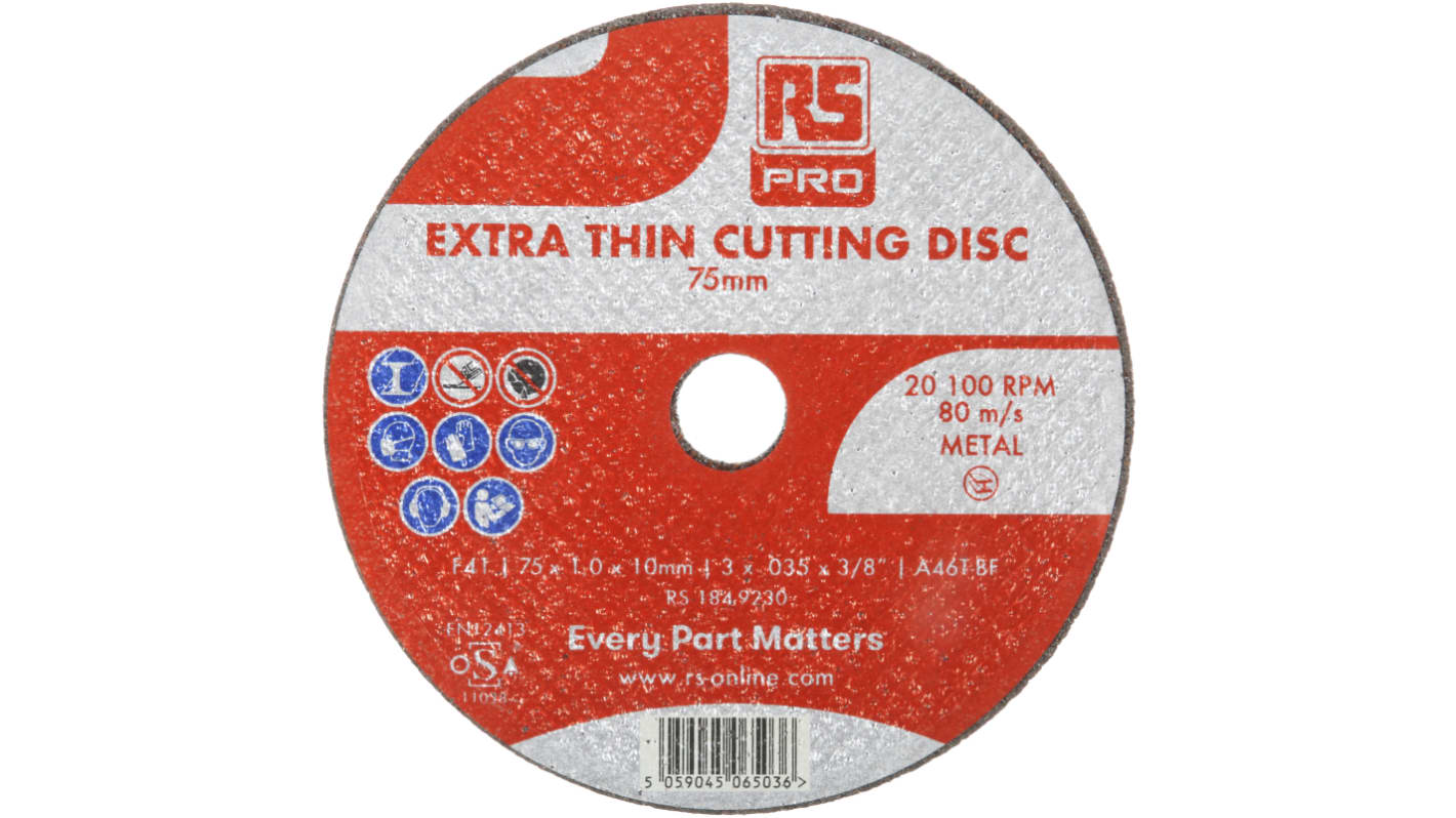 Disco de corte Fino de Óxido de Aluminio RS PRO, P120, Ø 75mm x 1mm, RPM máx. 20400rpm