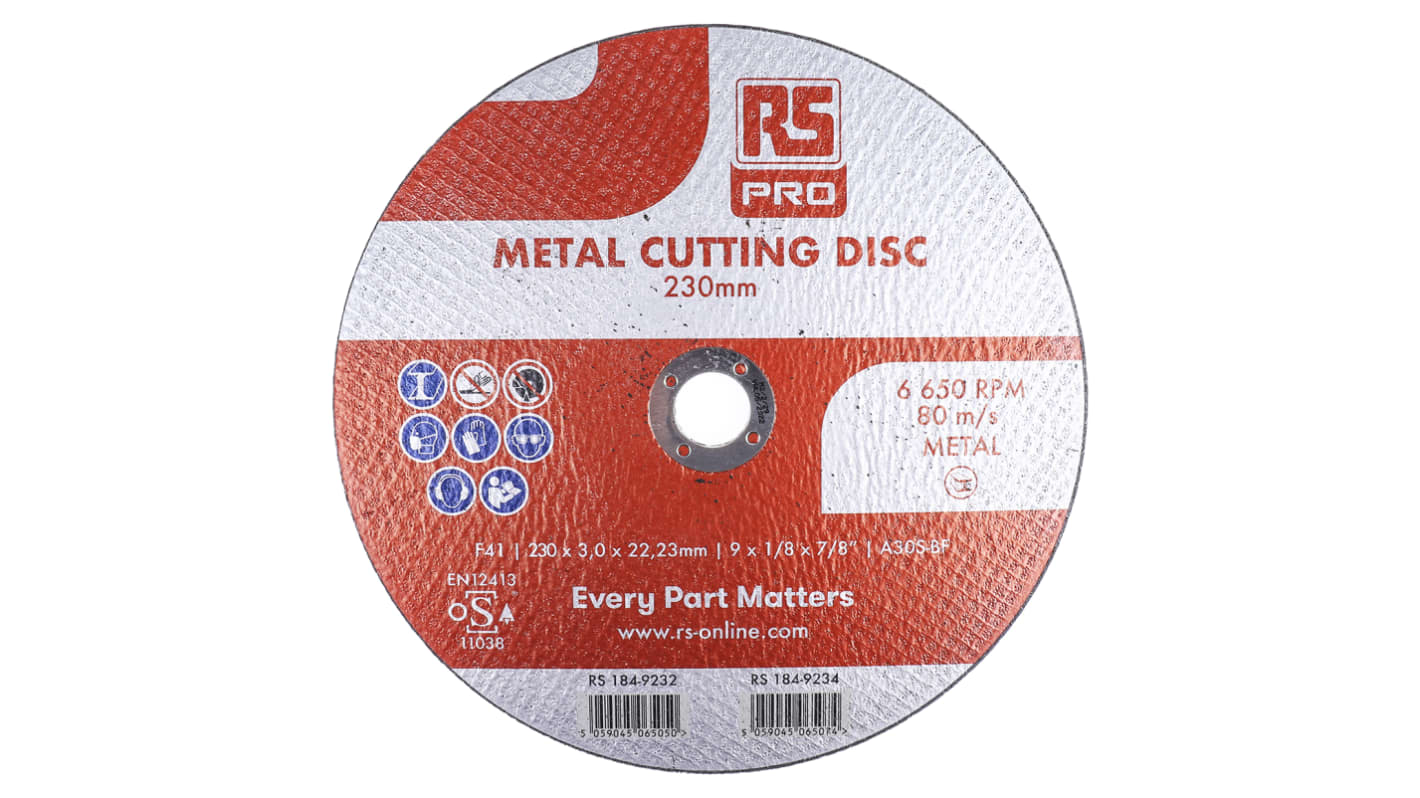 RS PRO Aluminium Oxide Cutting Disc, 230mm x 3mm Thick, P120 Grit, 5 in pack