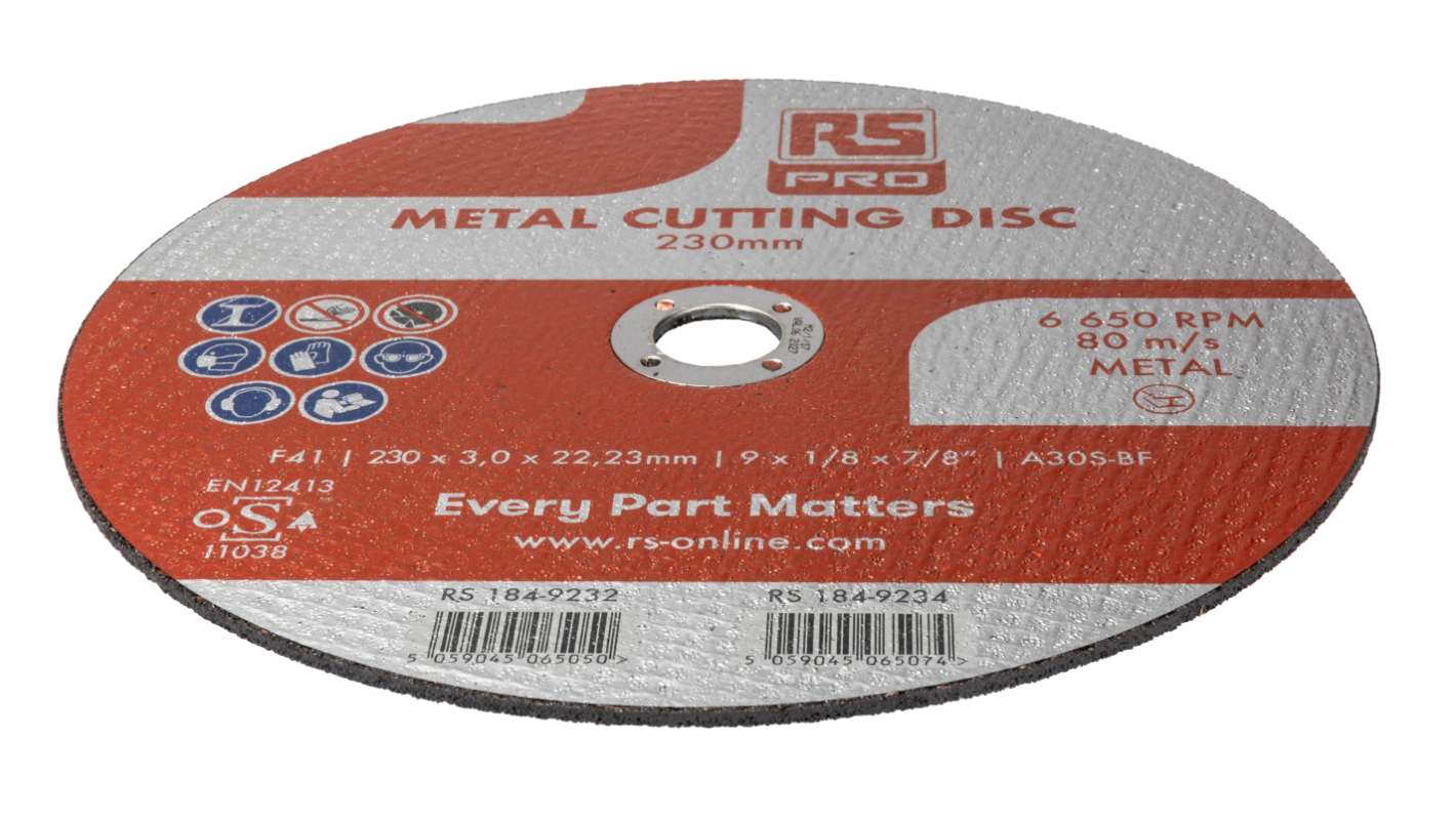 RS PRO Aluminium Oxide Cutting Disc, 230mm x 3mm Thick, P120 Grit, 5 in pack