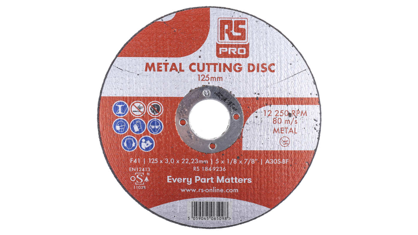 RS PRO Aluminium Oxide Cutting Disc, 125mm x 3mm Thick, Fine Grade, P120 Grit, 5 in pack