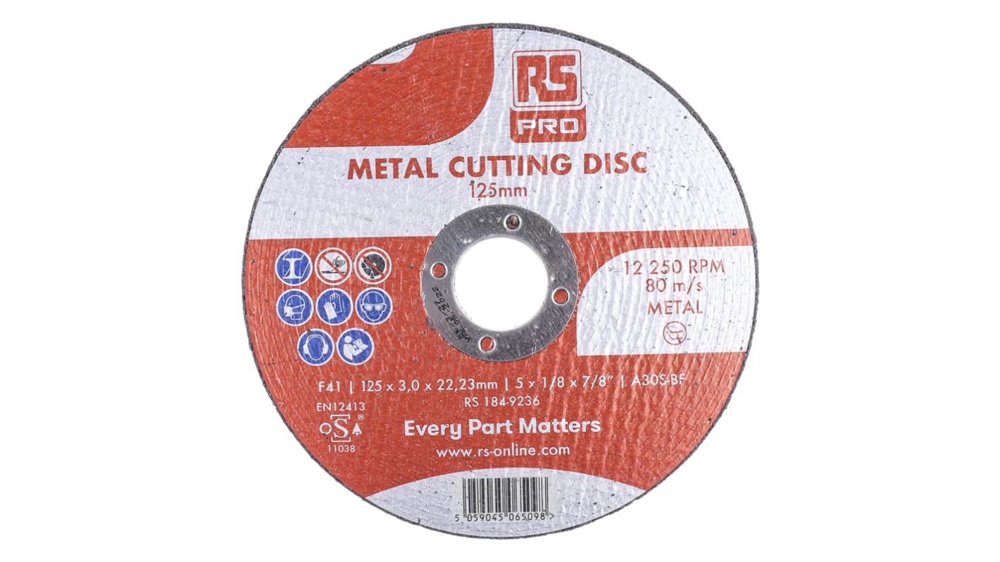 RS PRO Aluminium Oxide Cutting Disc, 115mm x 3mm Thick, Fine Grade, P80 Grit, 5 in pack