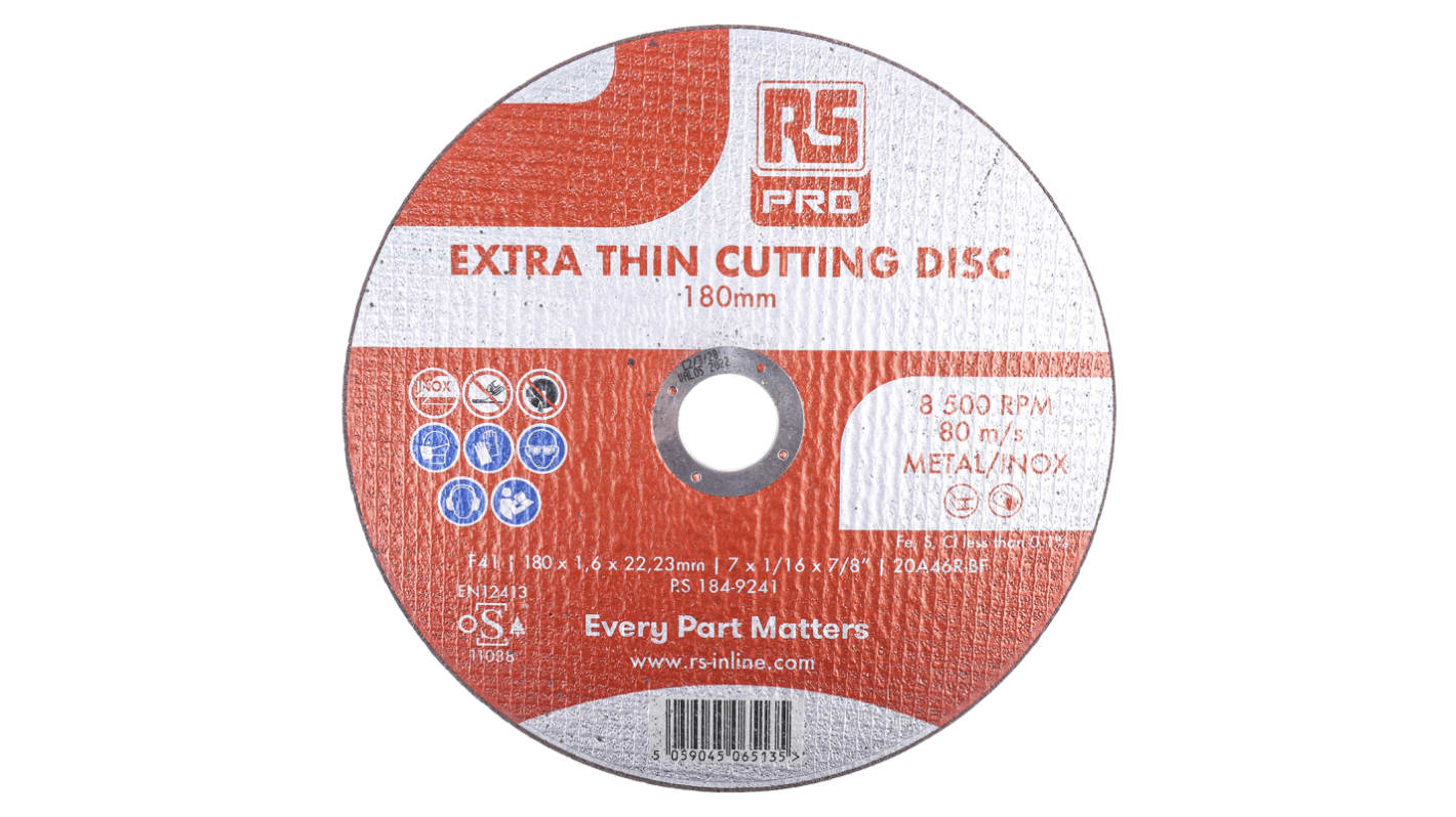 RS PRO Aluminium Oxide Cutting Disc, 178mm x 1.6mm Thick, Fine Grade, P80 Grit, 5 in pack