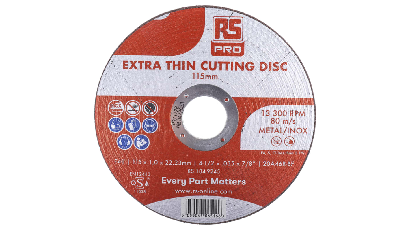 Disco abrasivo in Ossido di alluminio RS PRO, Ø 115mm, grana P60 Fine