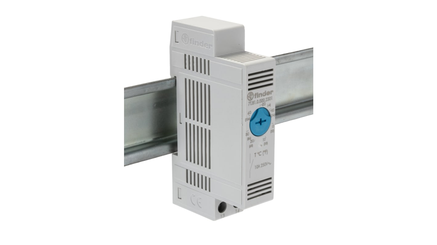 Termostato Finder serie 7T, -45 → +80 °C, alim. 110 → 240 V ac/dc, contacto 10A, 250 V ca, NO