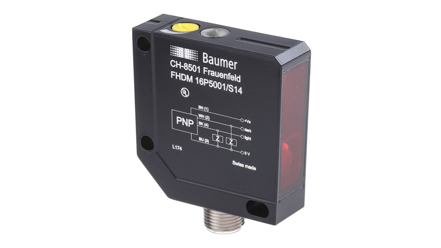 Rs-Online Sensore fotoelettrico Rettangolare Baumer a diffusione rilevamento 20 mm → 450 mm uscita PNP