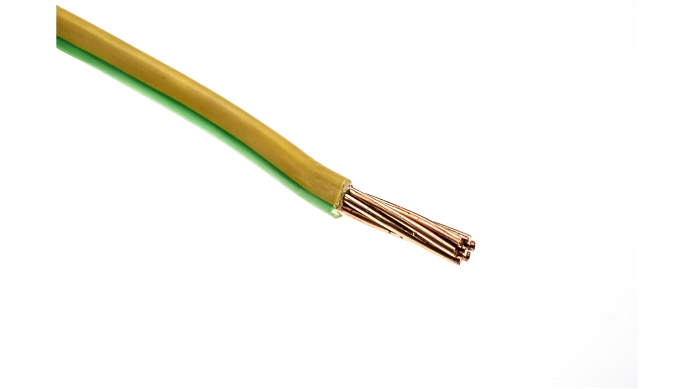 RS PRO 绿色/黄色导管电线, 25 平方毫米, 50m长, 450V 直流， 750V 交流, 最高70°C, PVC TI1绝缘
