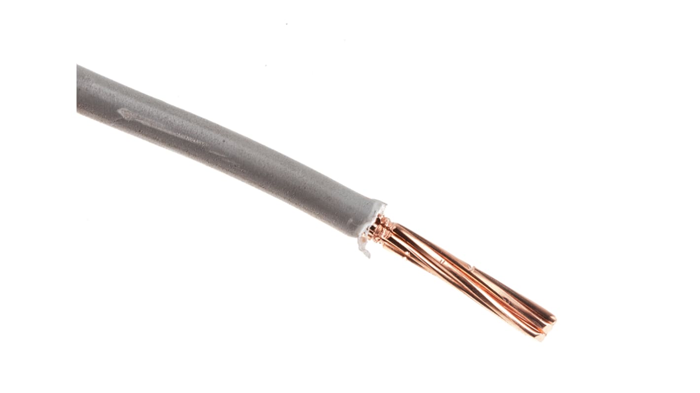 RS PRO Grey 6mm² Hook Up Wire, 7/1.04 mm, 100m, LSNH EI5 Insulation