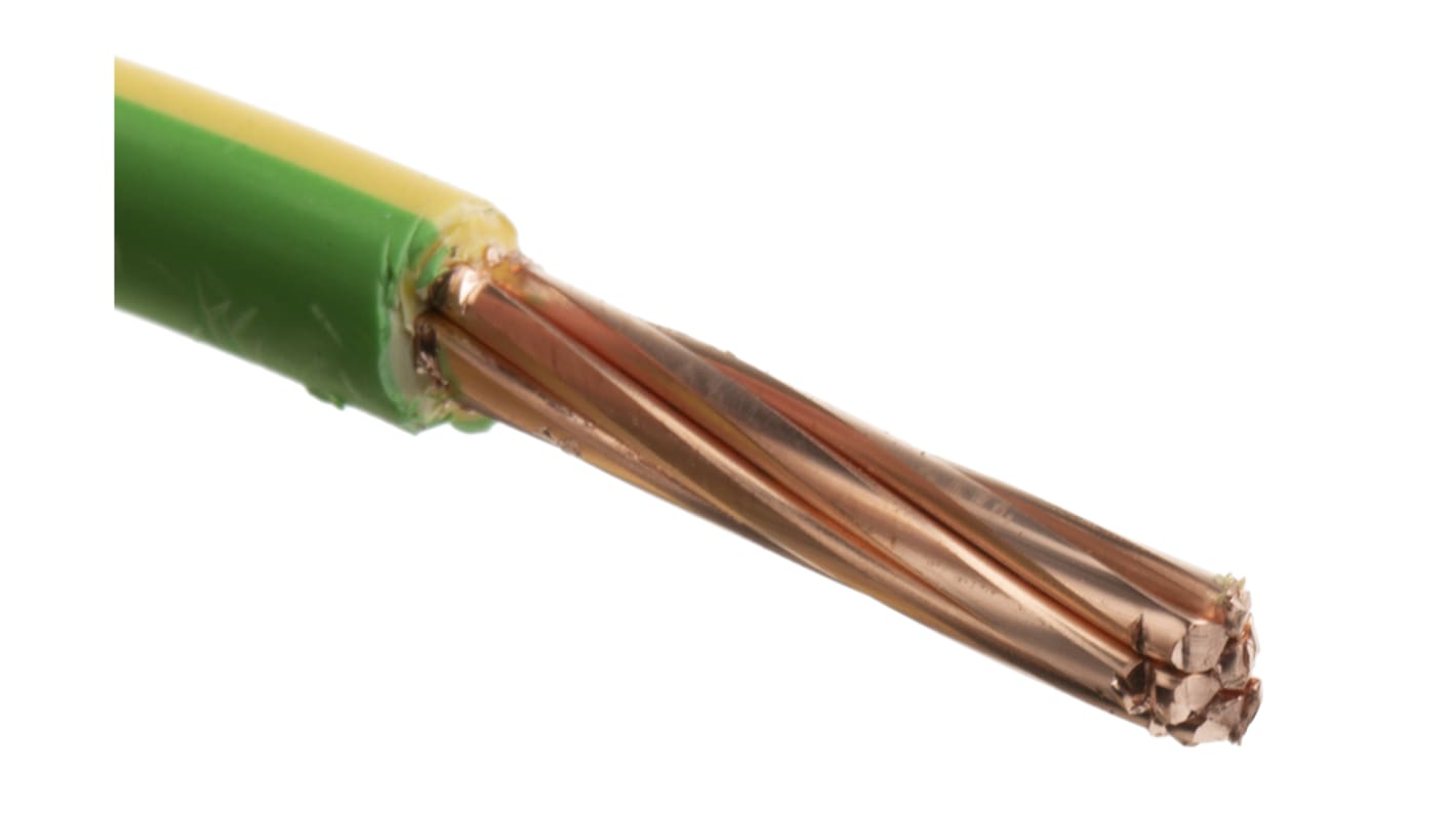RS PRO Green/Yellow 10mm² Hook Up Wire, 7/1.35 mm, 100m, LSNH EI5 Insulation