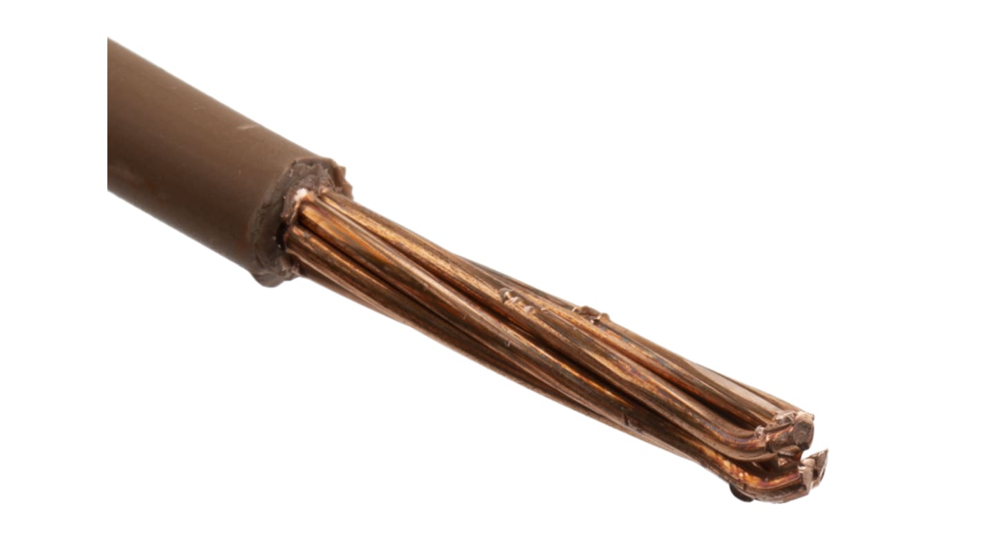 RS PRO Brown 10mm² Hook Up Wire, 7/1.35 mm, 100m, LSNH EI5 Insulation