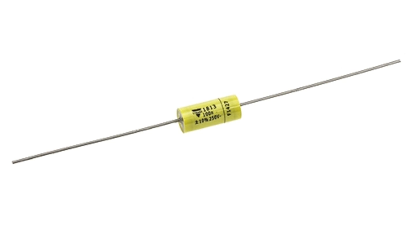 Vishay MKT 1813 Metallised Polyester Film Capacitor, 160 V ac, 250 V dc, ±10%, 100nF, Through Hole