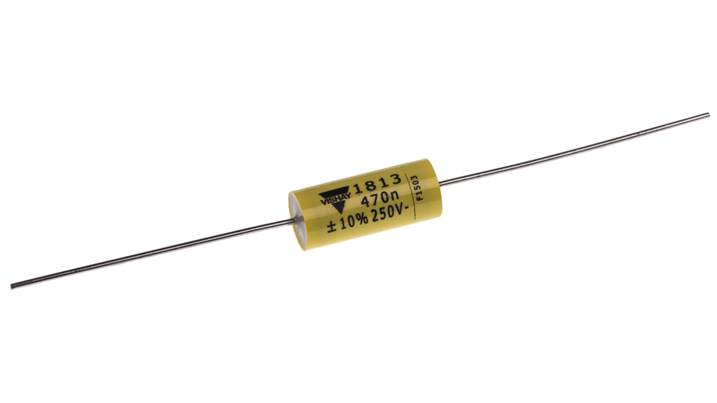 Vishay MKT 1813 Metallised Polyester Film Capacitor, 160 V ac, 250 V dc, ±10%, 470nF, Through Hole