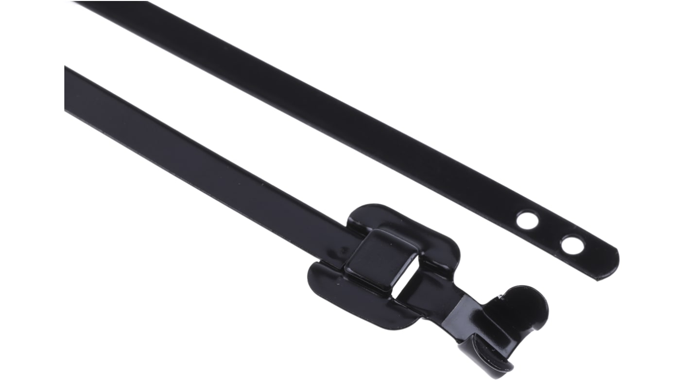 RS PRO Cable Tie, Releasable, 330mm x 5 mm, Black Polyester Coated Stainless Steel, Pk-100