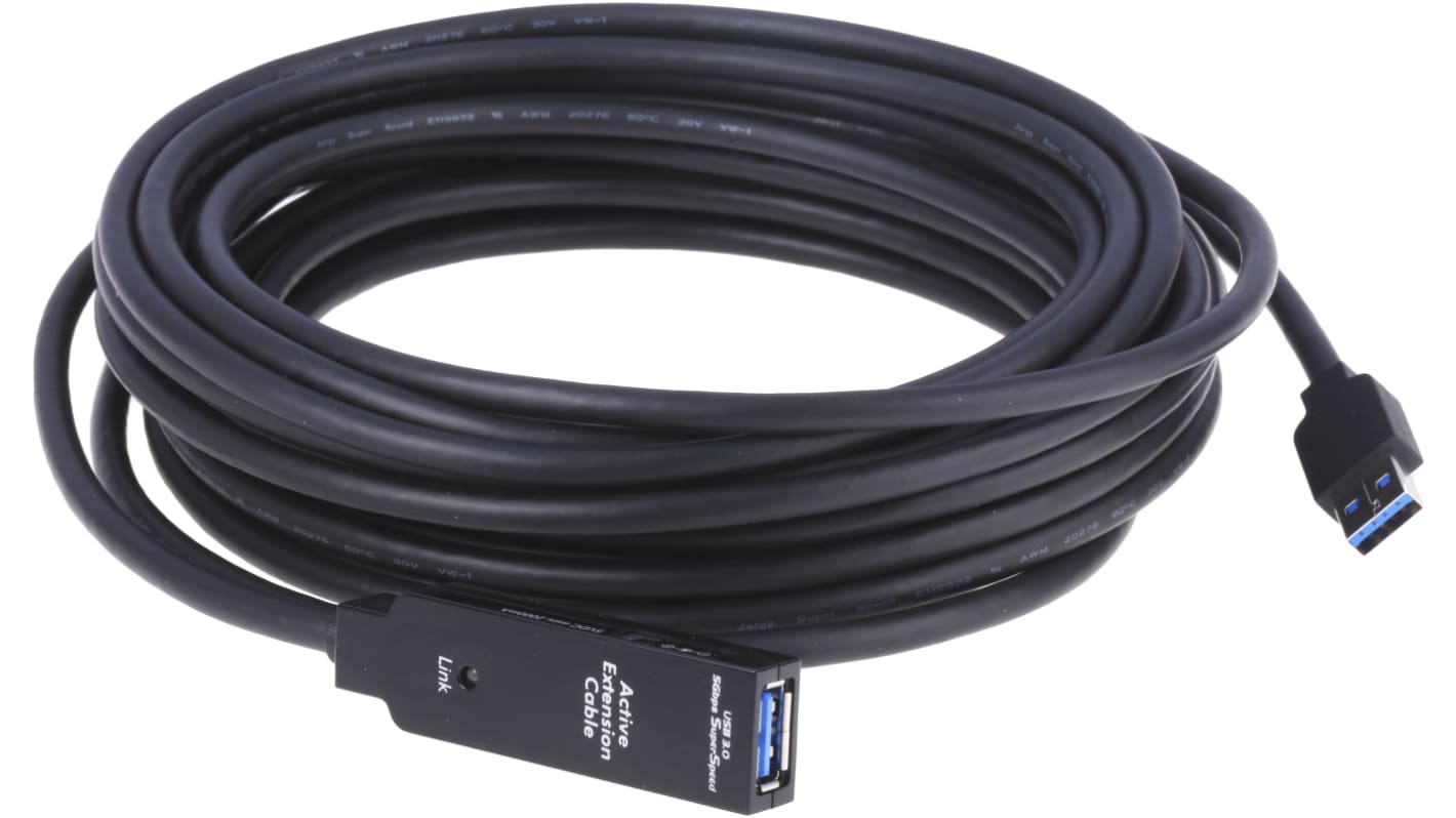 Kabel USB Złącze A USB A Złącze B USB A dł. 10m Przewód przedłużający USB USB 3.0 kolor: Czarny