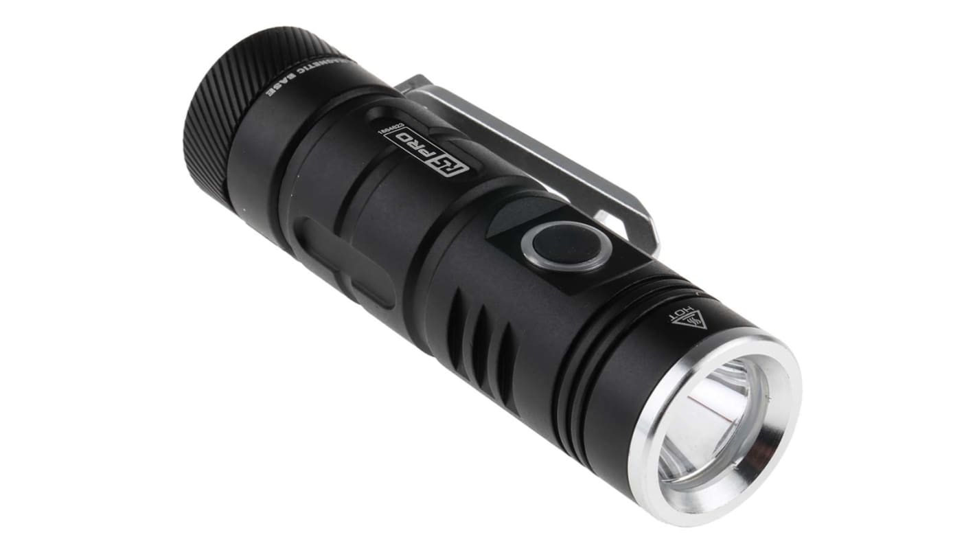 RS PRO RSPRO-F13R Akku Taschenlampe LED Schwarz im Alu-Gehäuse 6 W, 600 lm / 102,5 m, 62,5 mm