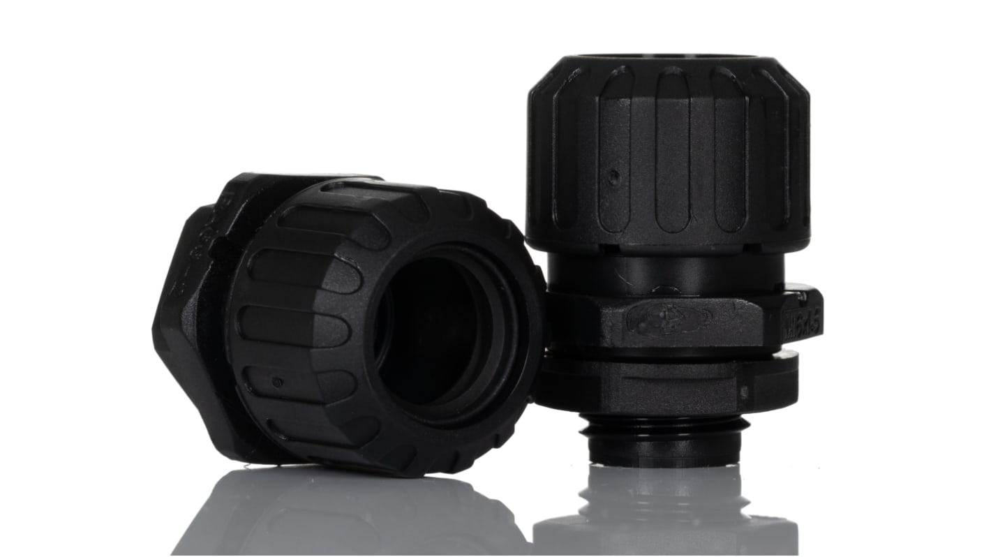 Adaptaflex 直向 电缆管接头, M16螺纹, 尼龙 66制, 16mm标称尺寸, 黑色表面, IP67, 黑色, PF系列