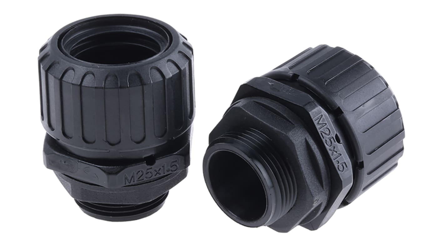 Adaptaflex コンジットフィッテイング ストレート 黒 ナイロン 66 ASFシリーズ用