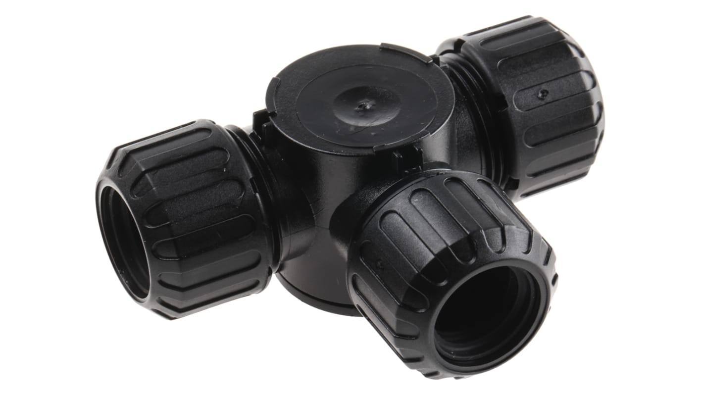 Raccordo per cavi Adaptaflex 7TCA296000R1650 ASF16X3/T/BL ASF, Elemento a T in Nylon 66, Nero, filetto M16, 16mm,