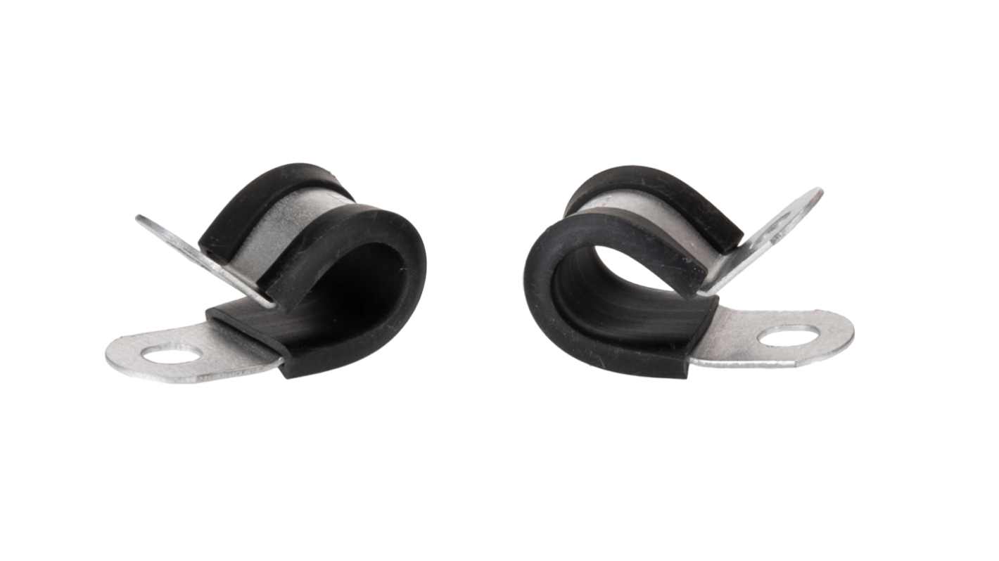 RS PRO Black Plated Steel P Clamp, 10mm Max. Bundle