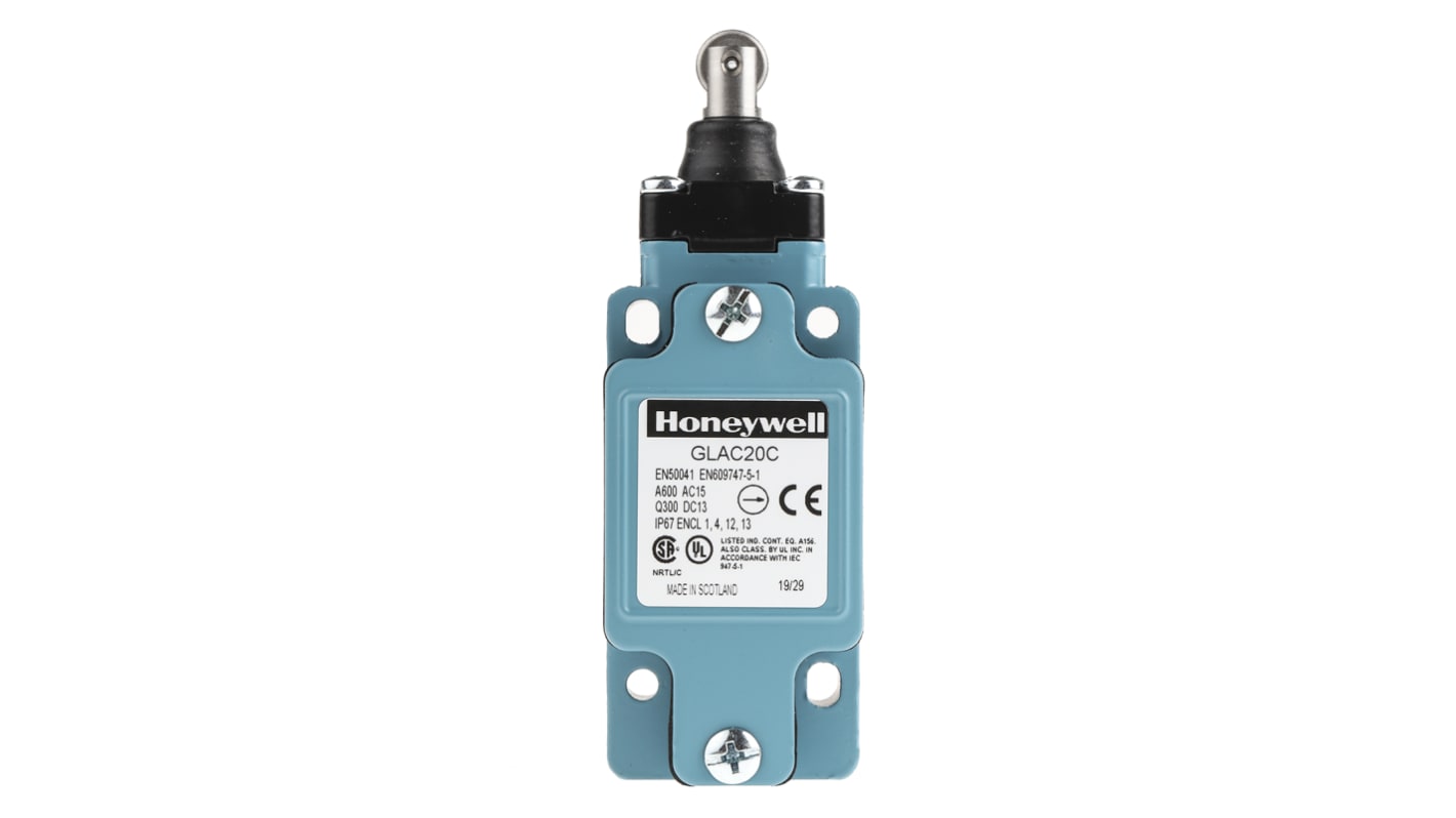 Honeywell GLA Series Plunger Limit Switch, 2NO/2NC, IP67, DPDT, Die Cast Zinc Housing, 600V ac Max, 10A Max