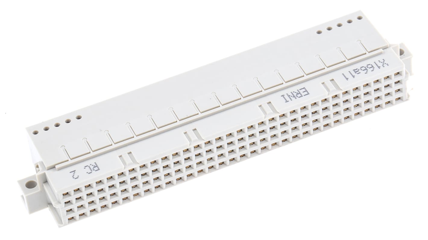 ERNI RD型DIN41612欧式连接器母座, 128针, 4行, 2.54mm节距, THT安装, 焊接端接, 直角