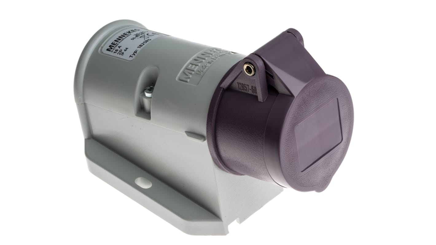 Hembra, Formato 2P, Orientación Ángulo de 90° , Morado, 20 → 25 V, 16A, IP44