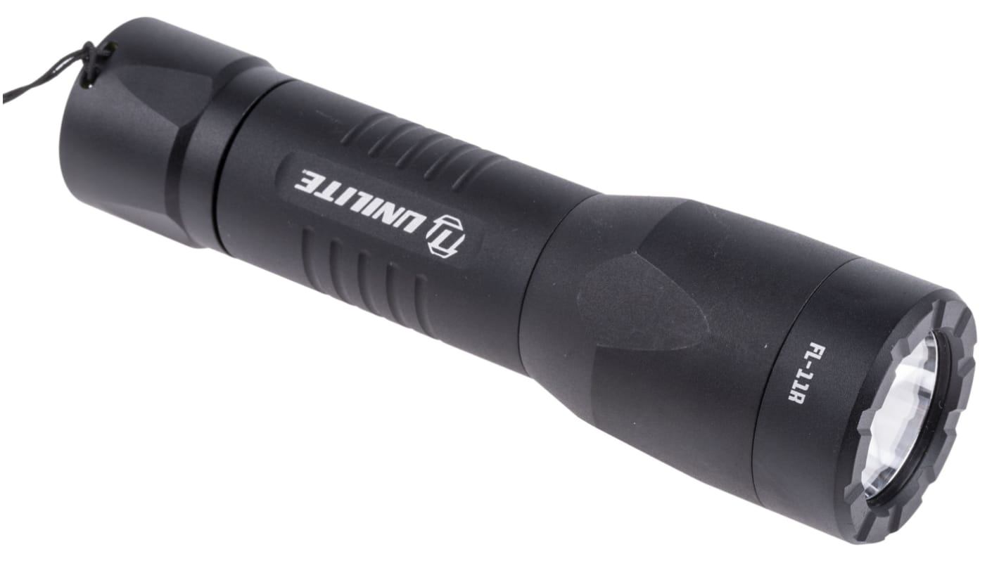 Unilite FL-11R. Akku Taschenlampe LED Schwarz im Alu-Gehäuse , 1100 lm / 270 m, 139 mm