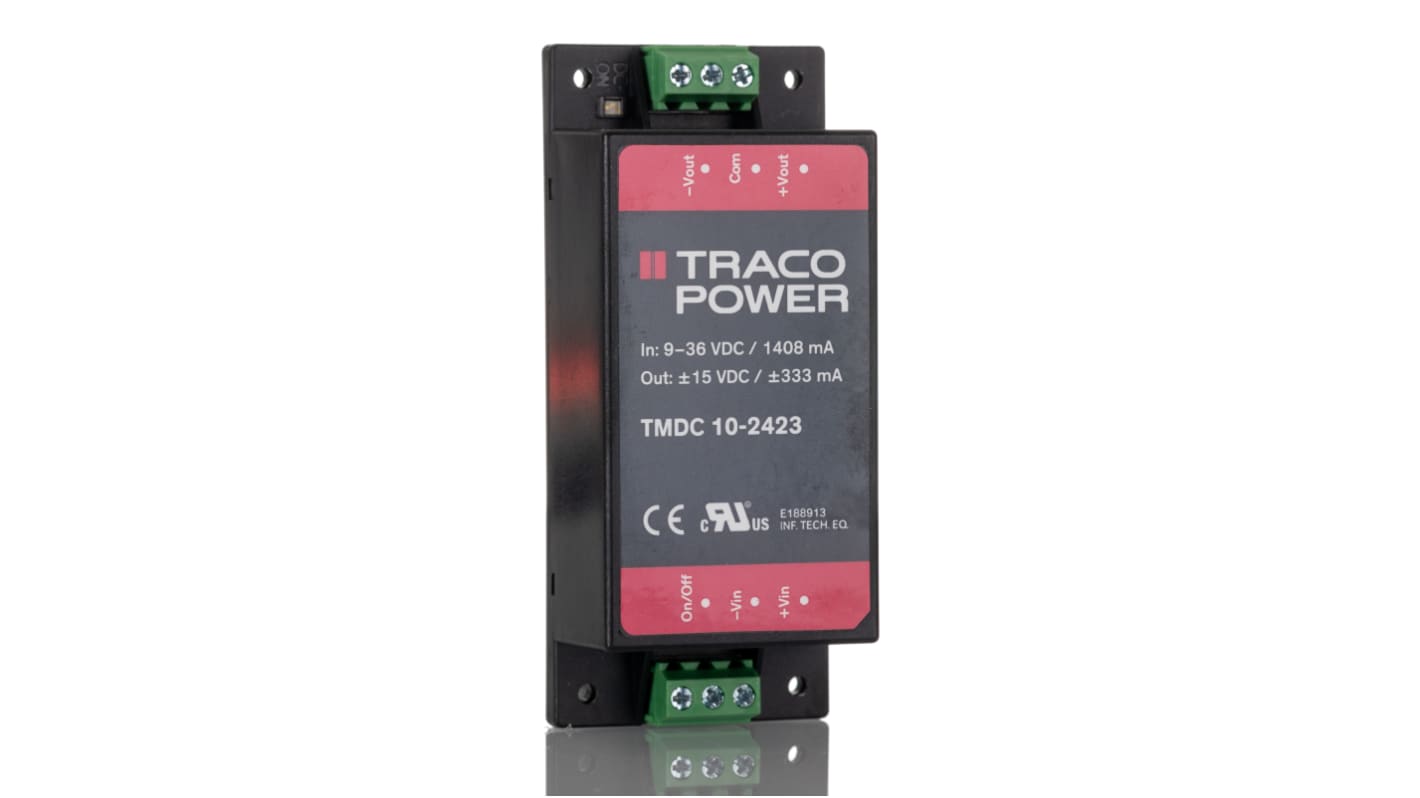 TRACOPOWER TMDC 10 DC-DC Converter, ±15V dc/ ±333mA Output, 9 → 36 V dc Input, 10W, Chassis Mount, +80°C Max