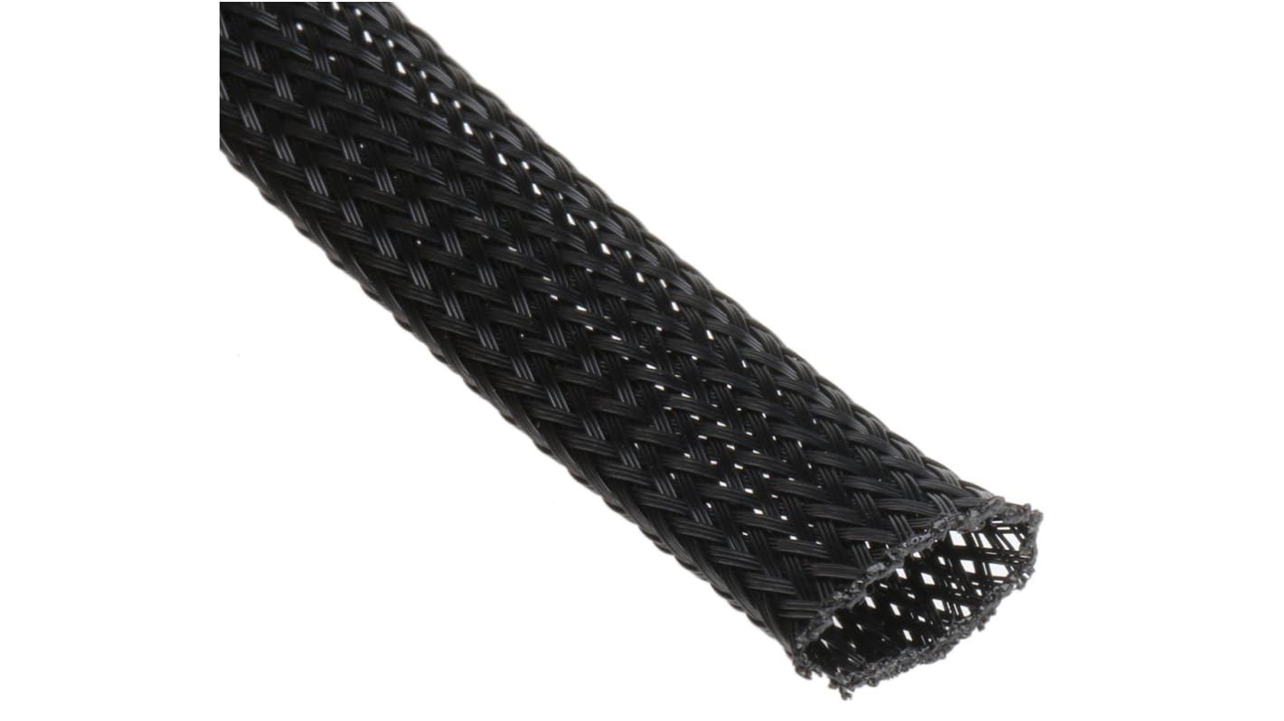 HellermannTyton Expandable Braided PET Black Cable Sleeve, 10mm Diameter, 5m Length