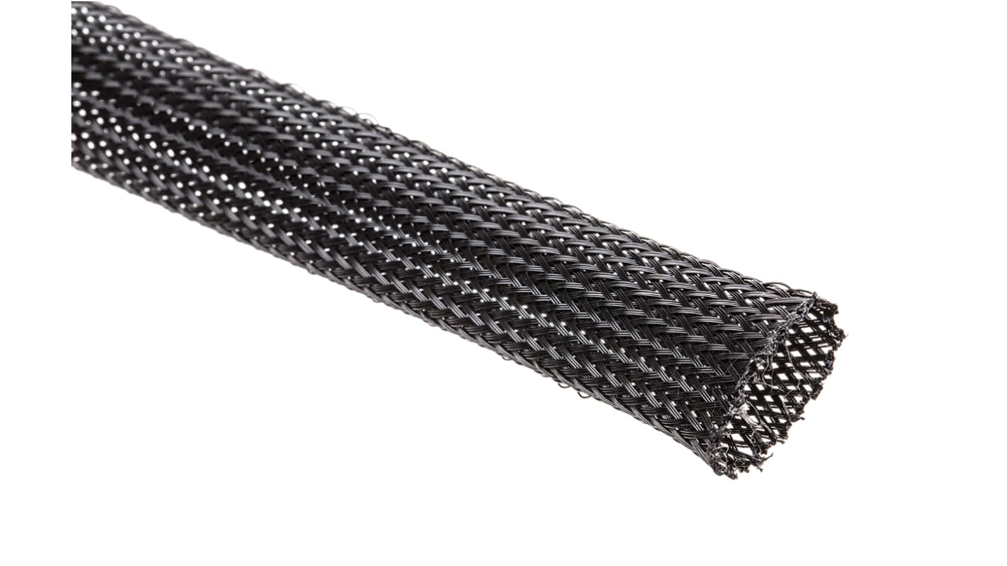 HellermannTyton Expandable Braided PET Black Cable Sleeve, 15mm Diameter, 5m Length, HEGP15 Series