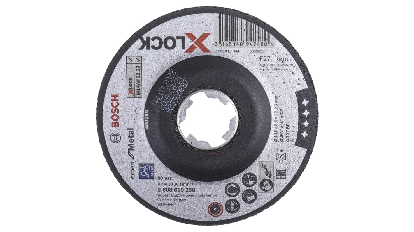 Bosch X-Lock Aluminium Oxide Grinding Disc, 115mm x 6mm Thick, P120 Grit, 10 in pack