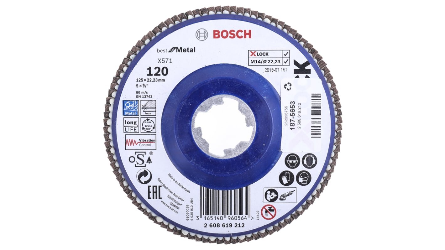 Bosch X-Lock Zirconia Aluminium Flap Disc, 125mm, P120 Grit, X571