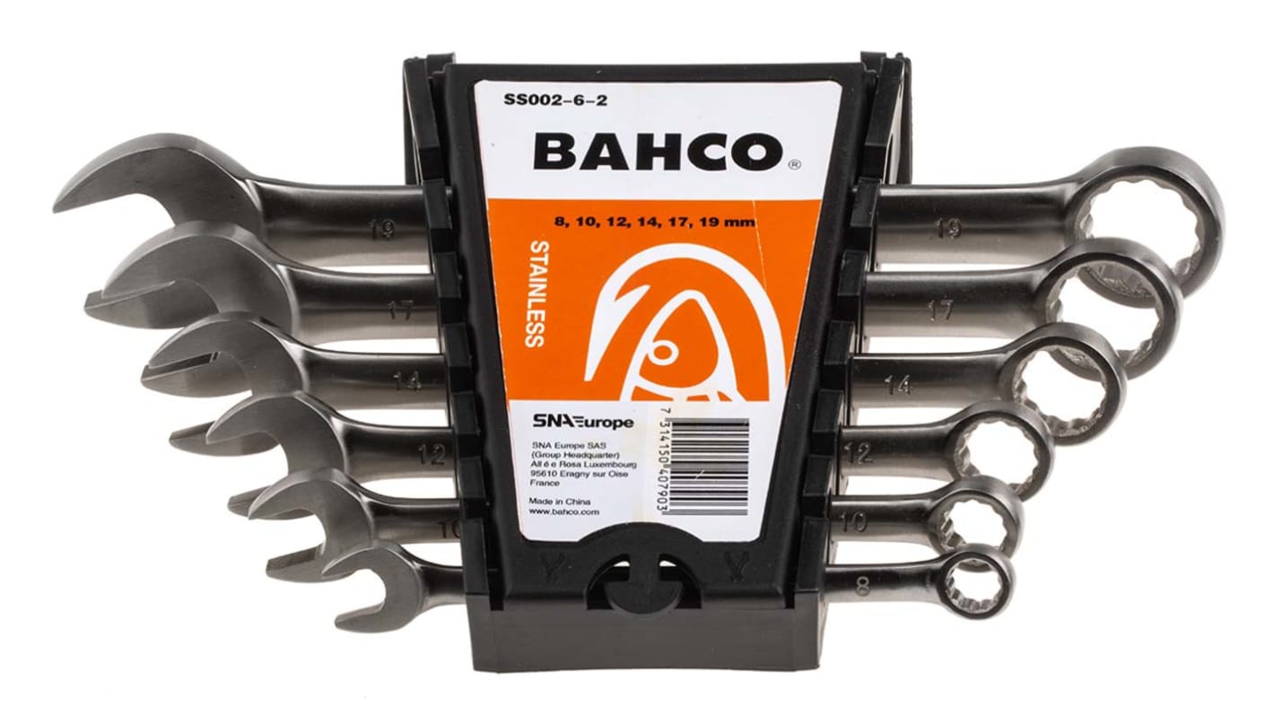 Bahco SS002 Series 6-Piece Spanner Set, 8 → 19 mm, Stainless Steel
