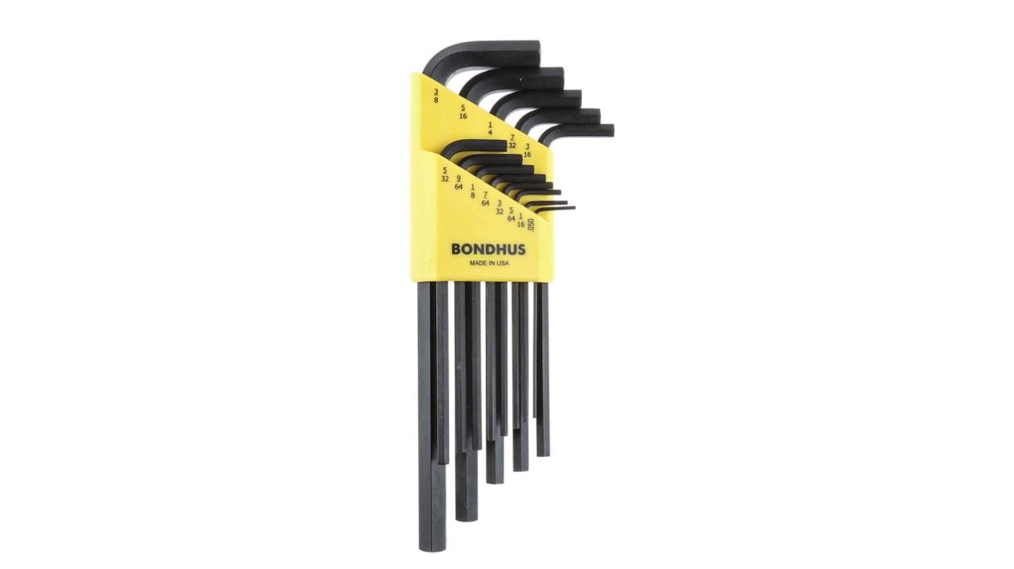 Bondhus 13 piece L Shape Imperial Hex Key Set, 0.05 → 3/8"